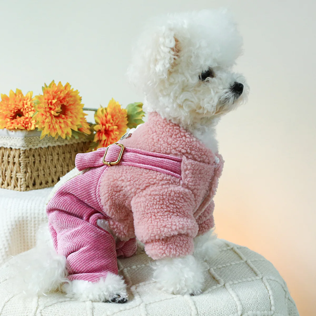 Love Fur Winter Overall For Dogs Pink Harness Jacket With Pink Corduroy Pants Shih tzu Yorkies Winter Warm Pet Clothing Jumpsuit