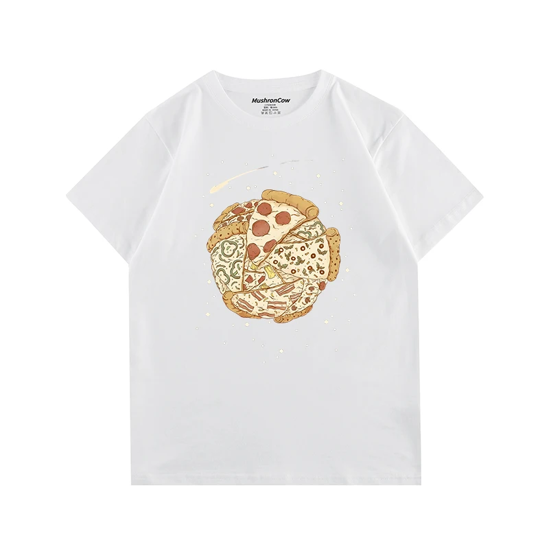 تي شيرت رجالي قطن بيتزا جالاكسي طباعة قصيرة الأكمام تي شيرت Harajuku y2k عادية س الرقبة قصيرة الأكمام للجنسين