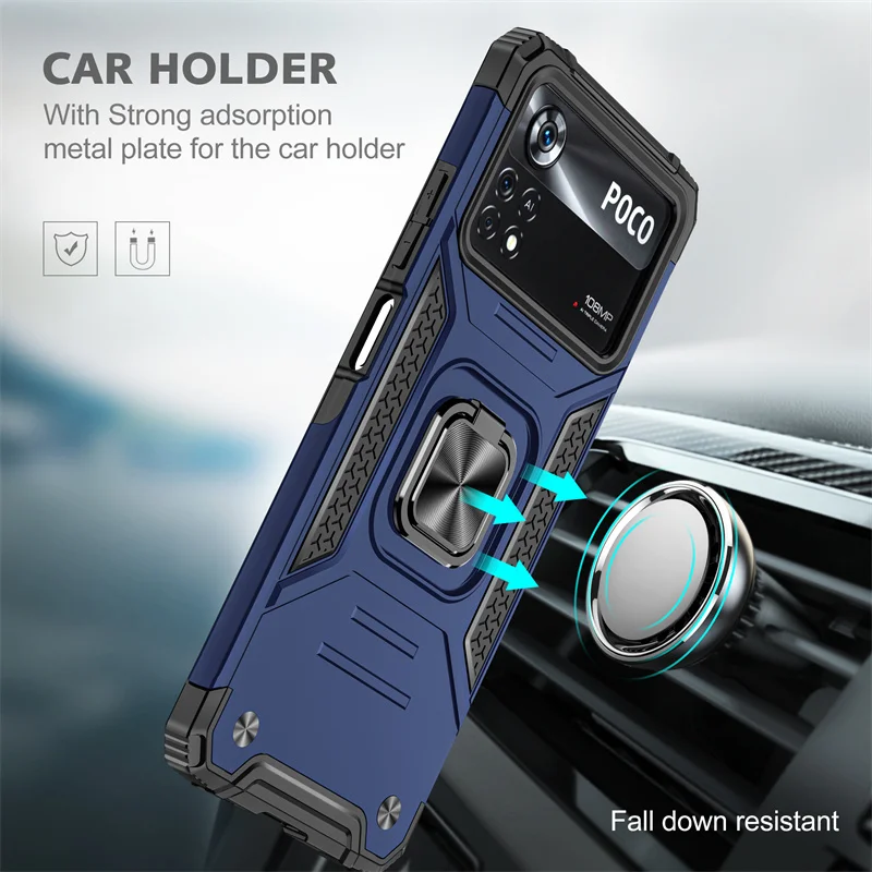 For Xiaomi Poco M4 Pro 4G Case Car Magnetic Holder Ring Stand Armor Back Cover For Poco Poko Pocco Little M4Pro M 4 M4 Pro 4Pro