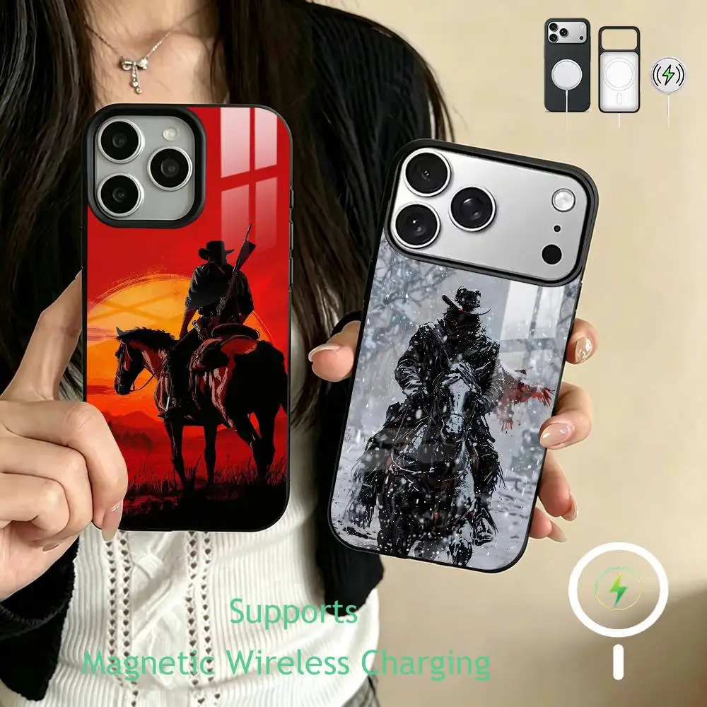 Coque de téléphone RDR2 Redemptions Game pour iPhone 17, 16, 15, 14, 13, 12, 11 Plus, Pro, compatible avec la charge magnétique sans fil