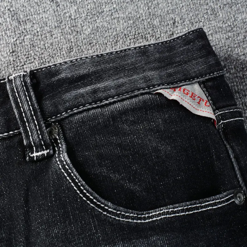 Fashion Vintage Men Jeans High Quality Retro Black Gray Elastic Slim Fit Designer Jeans Men Italian Style Denim Pants Hombre