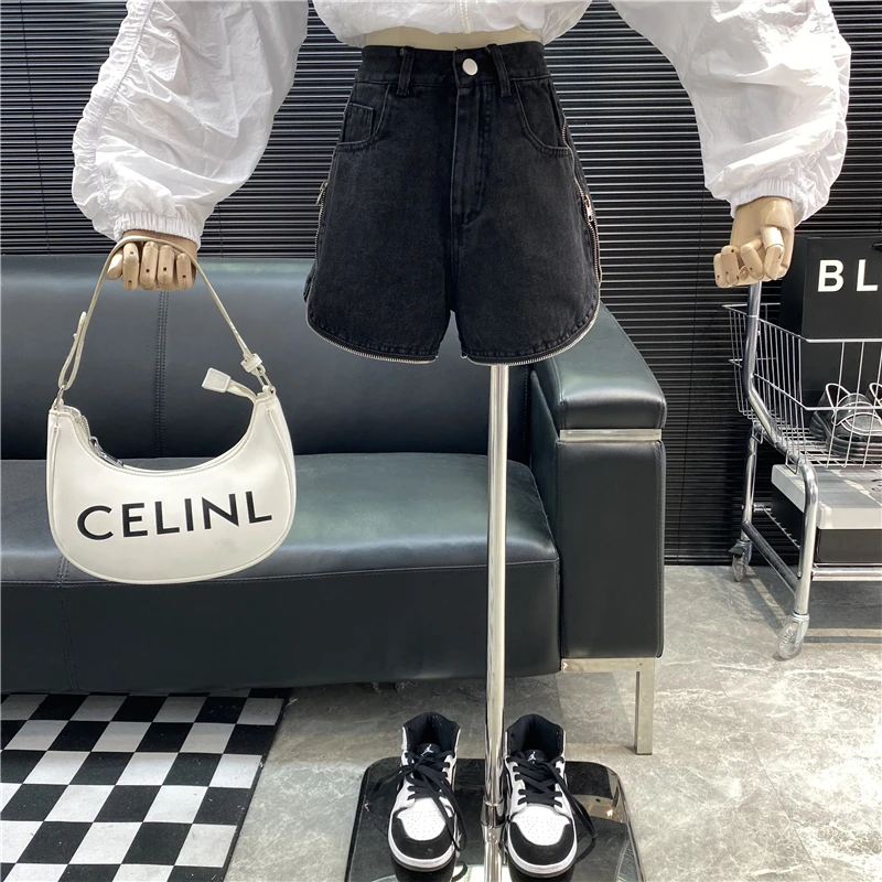 New 2022 fashion Designer Famous brand ins Vintage Design High waist Show thin denim shorts Side fork zipper tight pants