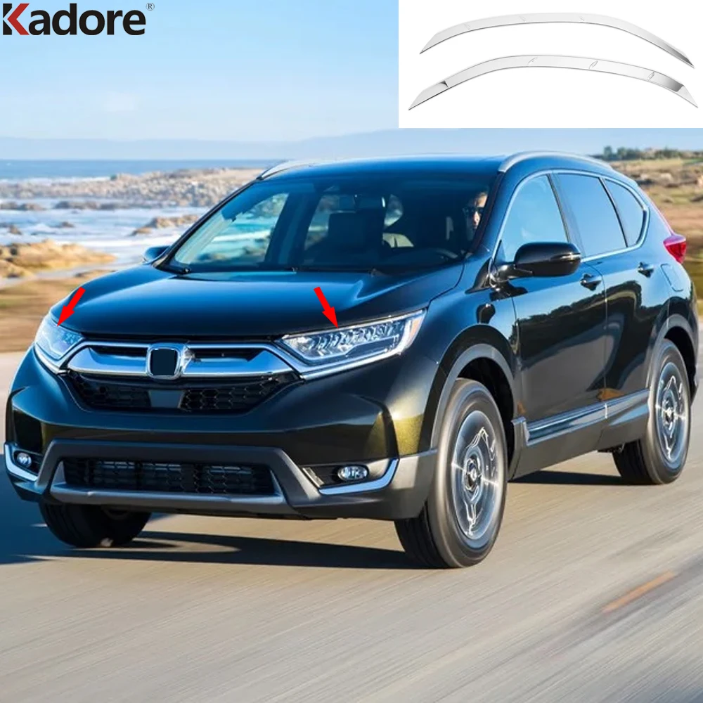 Front Head Light Lamp Eyebrow Cover Trim For Honda CRV CR-V 2017 2018 2019 Chrome Car Headlight Eyelid Molding Strip Accessories