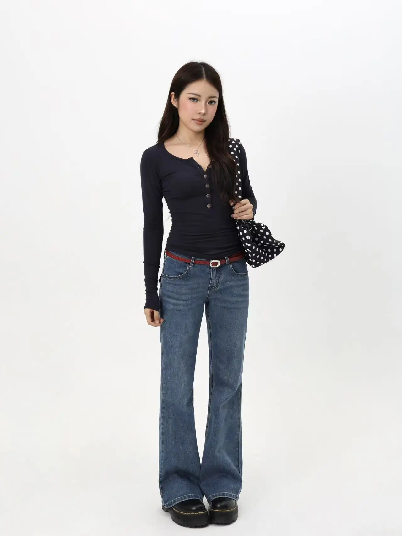 

MIMIETTE Slim Fit Low Waist Bell Bottom Denim Jeans Washed Cotton Stretchy High Waist Illusory Versatile Pants for Women