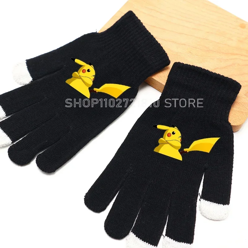 ถุงมือโปเกมอน ฤดูใบไม้ร่วง ฤดูหนาว ถุงมือหน้าจอสัมผัสโทรศัพท์มือถือแบบอุ่น ถุงมือขนสัตว์อุ่น ถุงมือเล่นโทรศัพท์ลายการ์ตูนพิคาชูสุดน่ารัก ของขวัญ