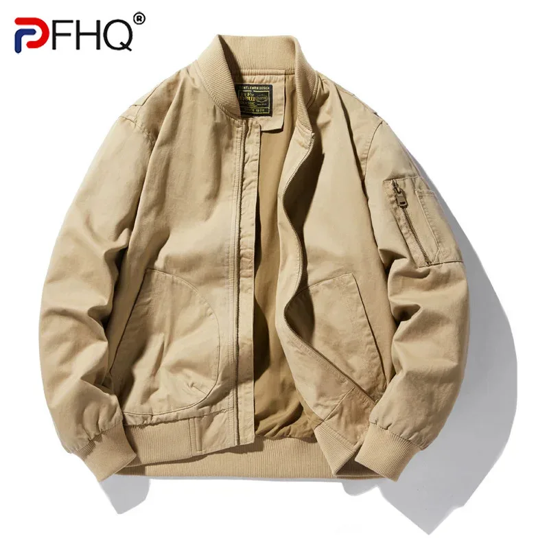 PFHQ Men's Baseball Uniform Cotton Jacket Autumn Loose Workwear Baseball Collar Functional Coat Solid Color Male Tops 21Z7049