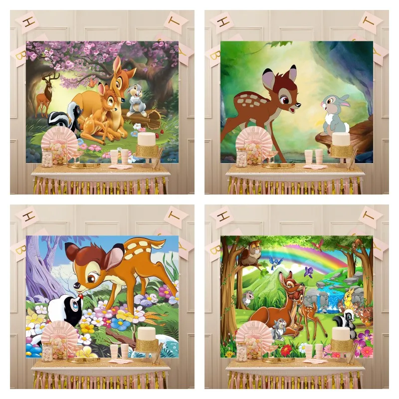 Photo Bund Banner Decor Bambi Backdrop Girls Deer Princess Boy First Happy Birthday Party Flower Butterfly Photograph Background