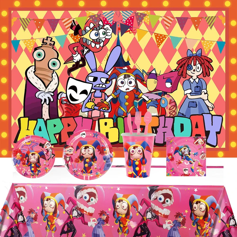 

Amazing Digital Circus Background Birthday Party Decoration Backdrop Kids Baby Shower Red Doll Vinyl Banner Photography Props