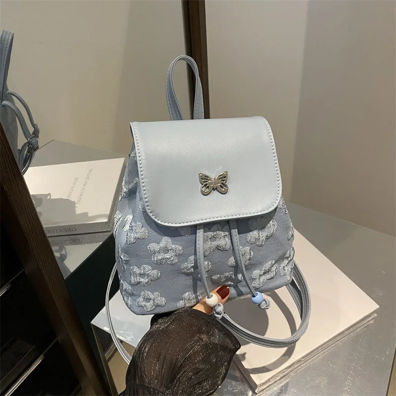 Butterfly Printed Womem Backpack New Retro Fashion Korean Version Versatile PU Leather Bag Large Capacity Backpack Top-handle