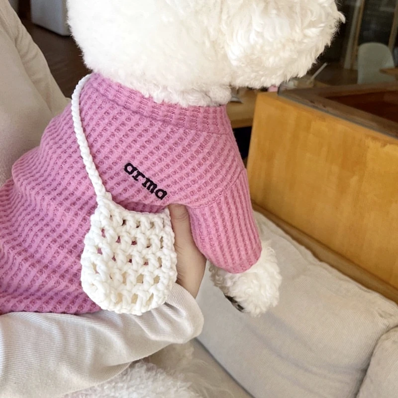 Teddy Waffle Bottomed Shirt Warm Pullover for Autumn than Bears Solid Color Two Legged Clothes for Poodles Beautiful Pet Clothes