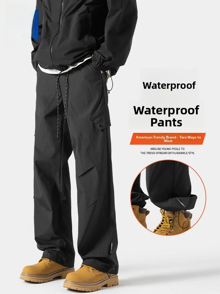 

Spring Autumn Men's Waterproof Fce Lined Straight Leg Workwear Trousers Casual Faion Loose Fit Long Pants