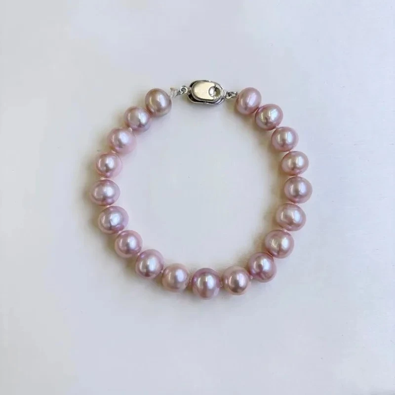 

Purple Pearl Bracelet, 8-9mm Natural Pearls, 925 Silver, Sunshine Captured in Beads