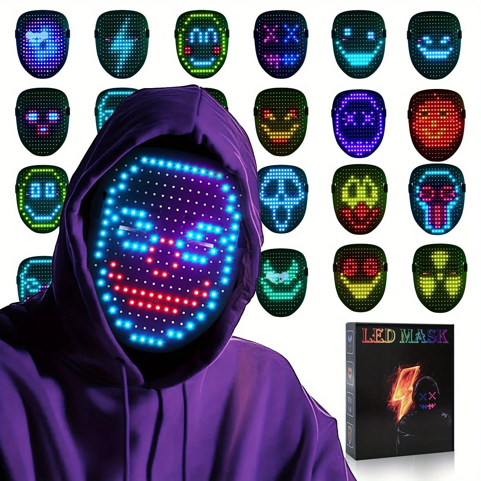 Gesture Sensing Led Mask Vibrant Neon Faces Durable Mask