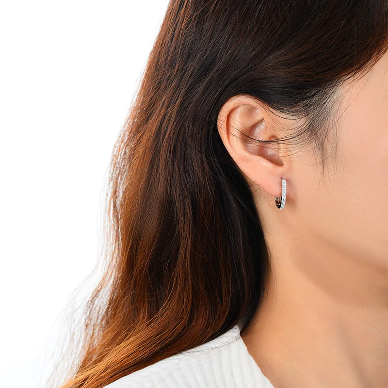 Certified Moissanite D Color Hoop Earrings for Women 100% 925 Sterling Silver Square Shape Ear Buckle White Gold Jewelry Gift image 5