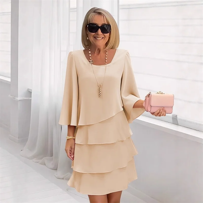 Vestidos de cintura alta para mujer, manga larga, corte en A, otoño Y2K, vestido suelto, elegante, dulce, volantes, vestido de pastel de retazos, moda elegante para mujer