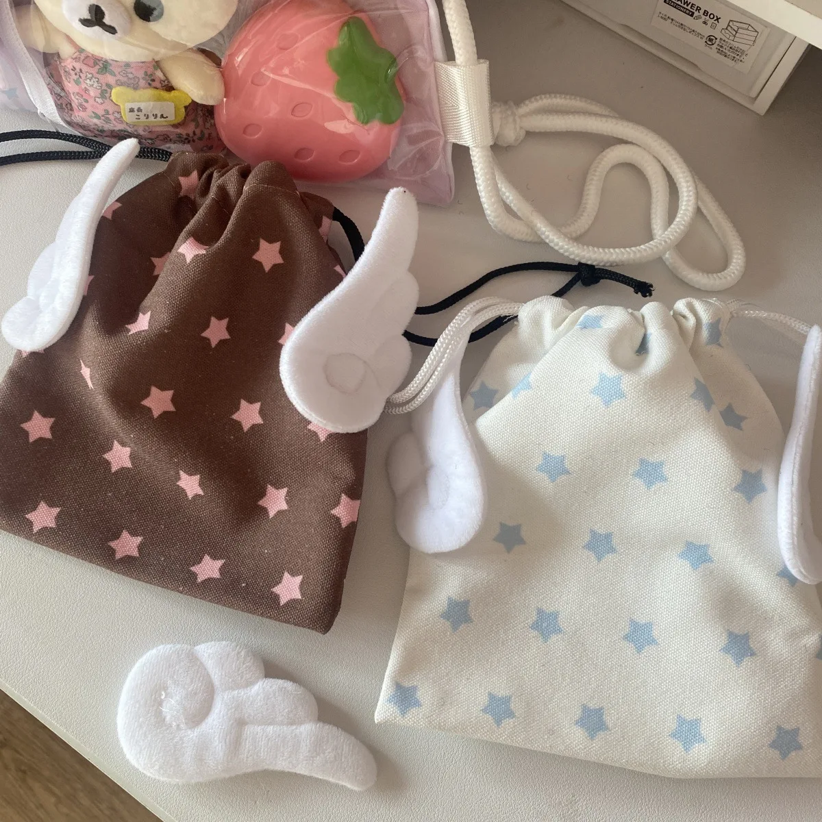 

Fashion Portable Bundle Pocket Star Pattern Rope Drawstring Design Cosmetics Bag Canvas Dustproof Stationery Storage Bag