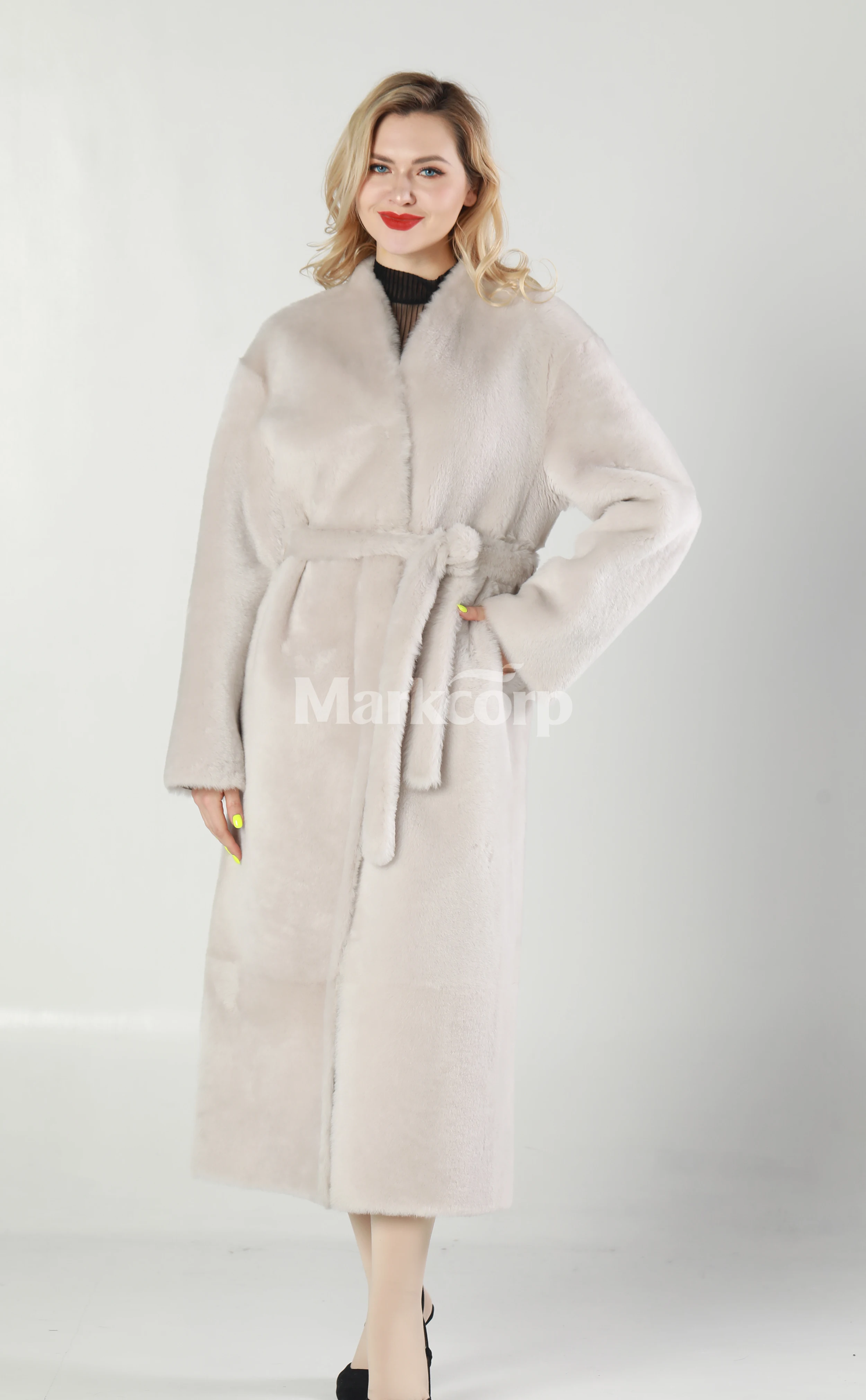 

【Markcorp】Fashion fur long coat white V-neck Merino women's fur