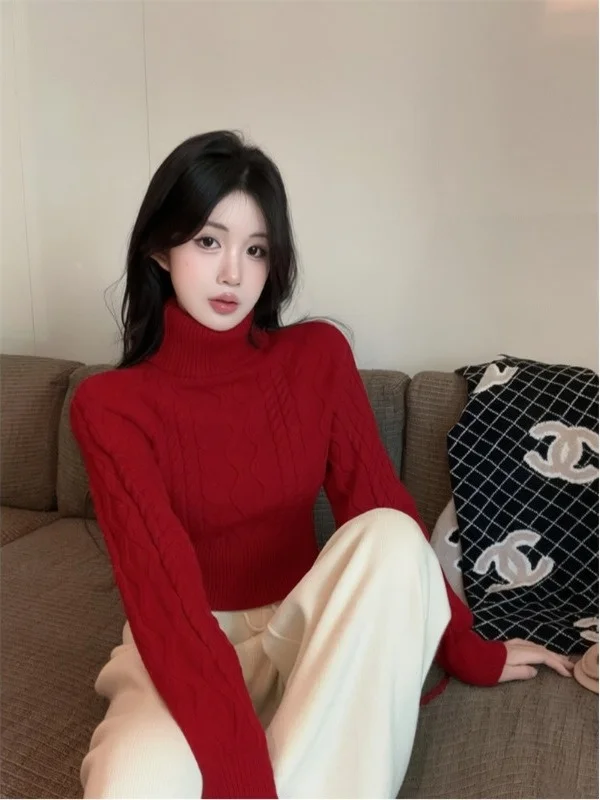 

Sli ort High Ne Knitted Sweater Women's Autumn Winter Outerwear Innerwear Base Layer irt Twist Design Warmth Faion