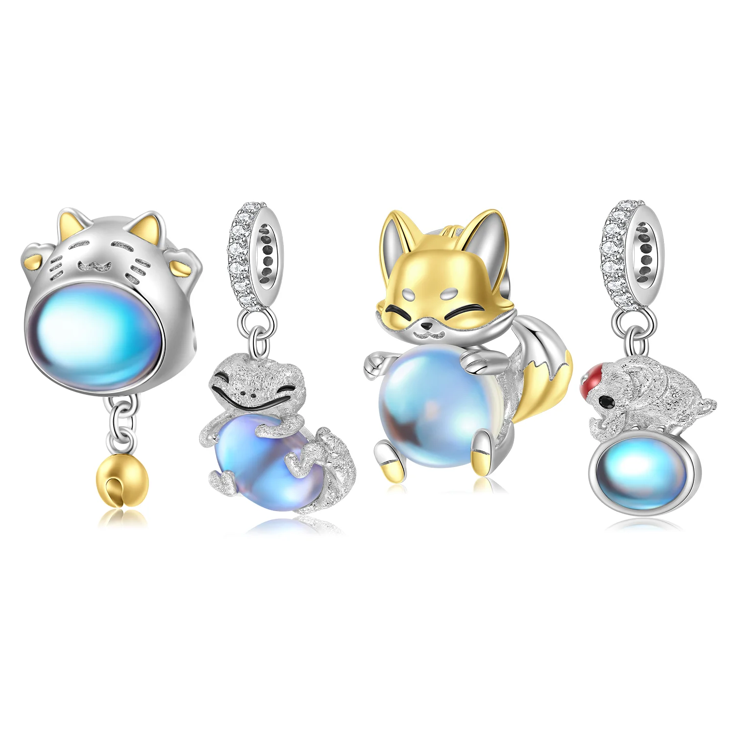 JIUHAO 925 Sterling Silver Moonlight Stone Animal Series Fox Elephant Ball Pendant Charms for Women DIY Making Bracelet Bangle