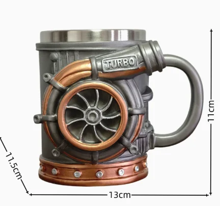 3D Turbocharger Shape Mug, BorgWarner Style Coffee Cup, Creative Car Engine Mug for Car Lovers, Stainless Steel/Resin Tea Mug, U