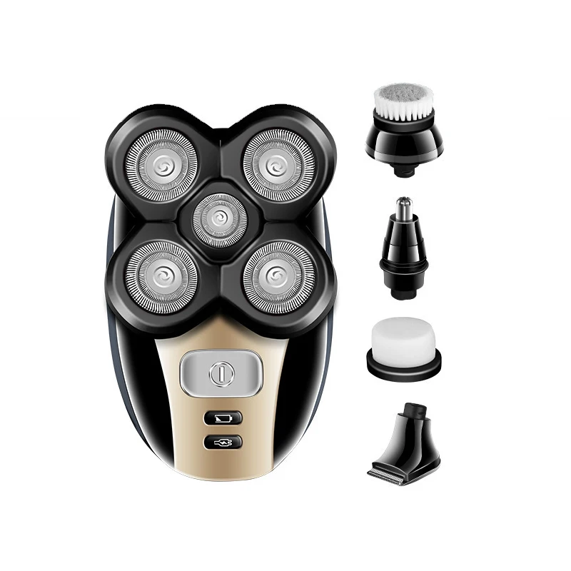เครื่องโกนหนวดไฟฟ้าแบบ5 in 1ของผู้ชาย KM-1000เครื่องโกนหนวดและหนวดเคราห้าหัวแบบโรตารี่ทั้งเปียกและแห้งแบบชาร์จไฟได้
