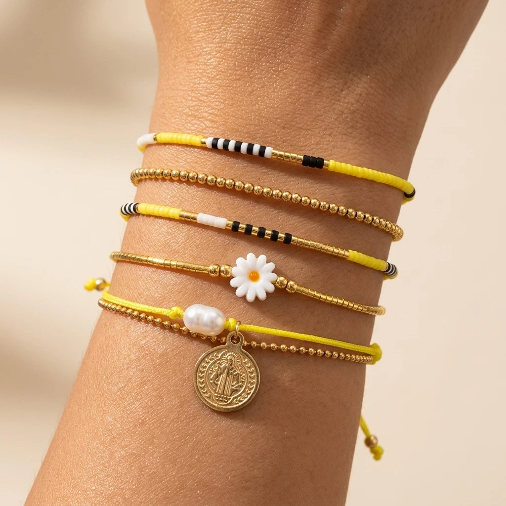 5pcs-bohemian-glass-beaded-flower-charm-bracelet-set-adjustable-stainless-steel-copper-bracelets-for-women