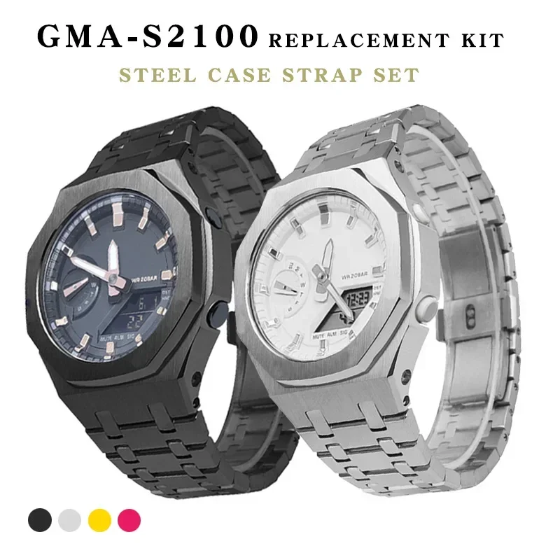 Gen4 5 Casioak Stainless Steel Case Strap for G-Shock GMAS2100 Mod Kits Modification Kit Metal Bezel Rubber Band for  GMA-S2100