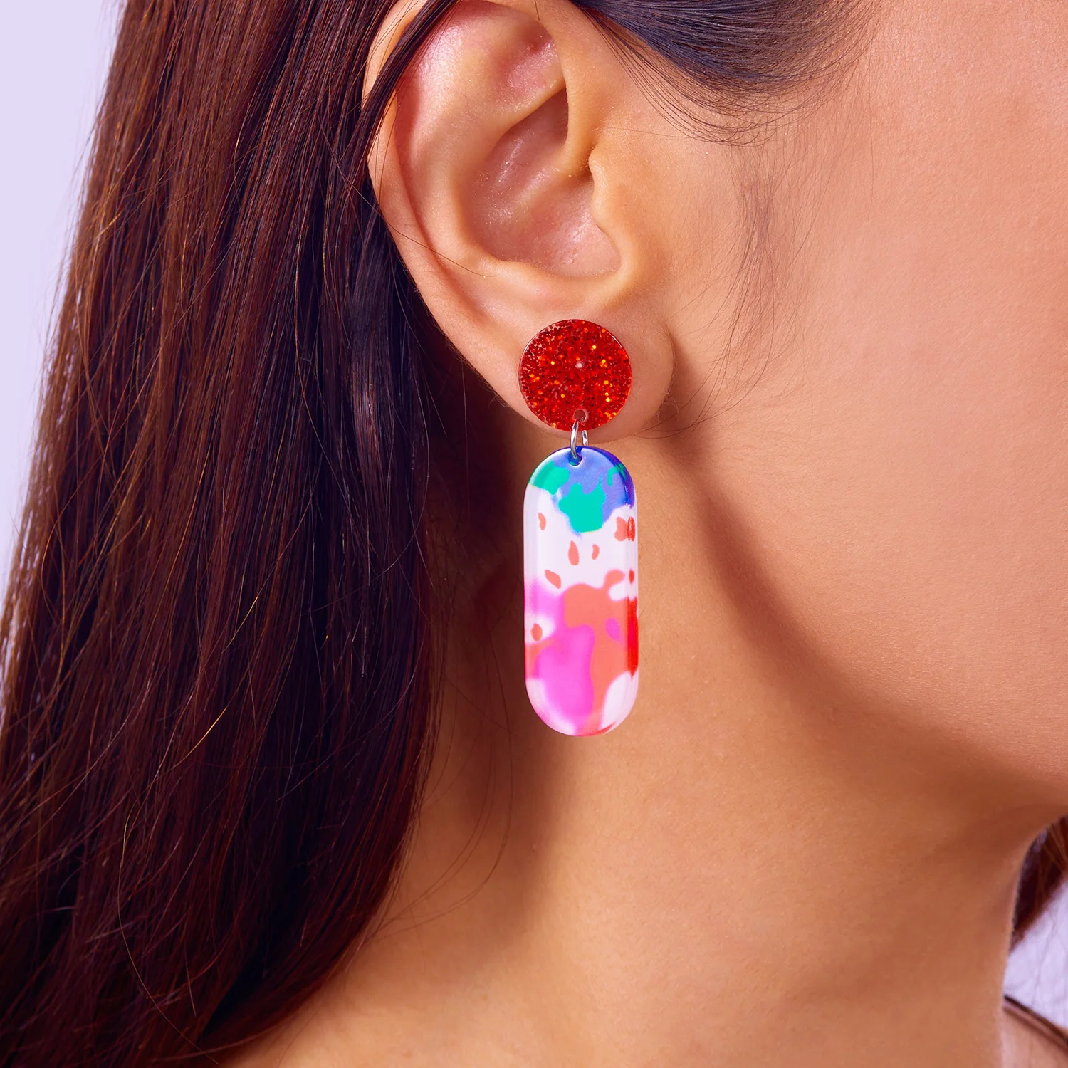 Bunte Muster Acryl Schmetterling Tropfen Ohrringe für Frauen Einfache Obst Geometrie Harz Baumeln Ohrringe Täglichen Schmuck Zubehör – Detail 23