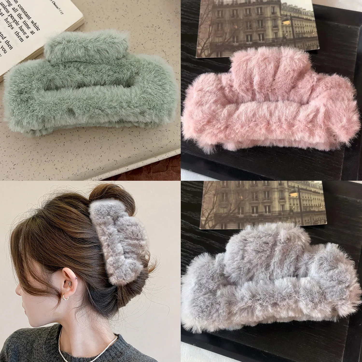 Inverno de pelúcia quadrado garra de cabelo para mulheres coreano elegante acrílico grampos de cabelo de pele do falso rosa barrette caranguejo acessórios para o cabelo