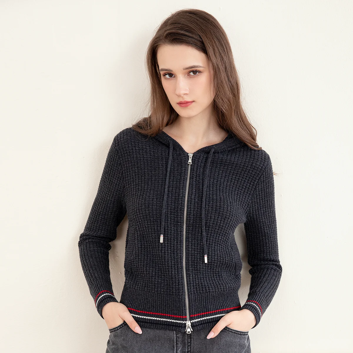 Z714 High Quality Women's Clothing 100% Wool Long Sleeve Autumn Winter New High Quality Women's Clothing Hooded Cardigan Sweater