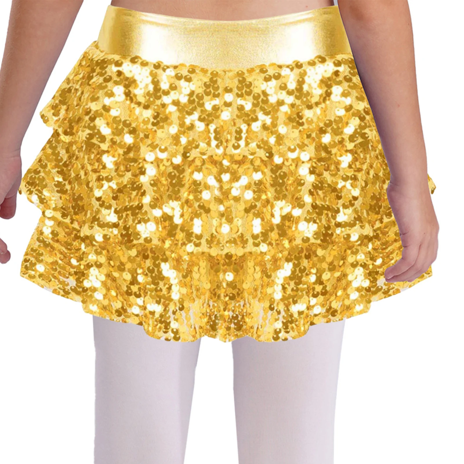 Kinder Mädchen Glänzende Pailletten Tiered Rüschen Latin Jazz Rock Shorts Metallic Culottes Hip Hop JAZZ Dance Bühnenkostüm – Detail 35