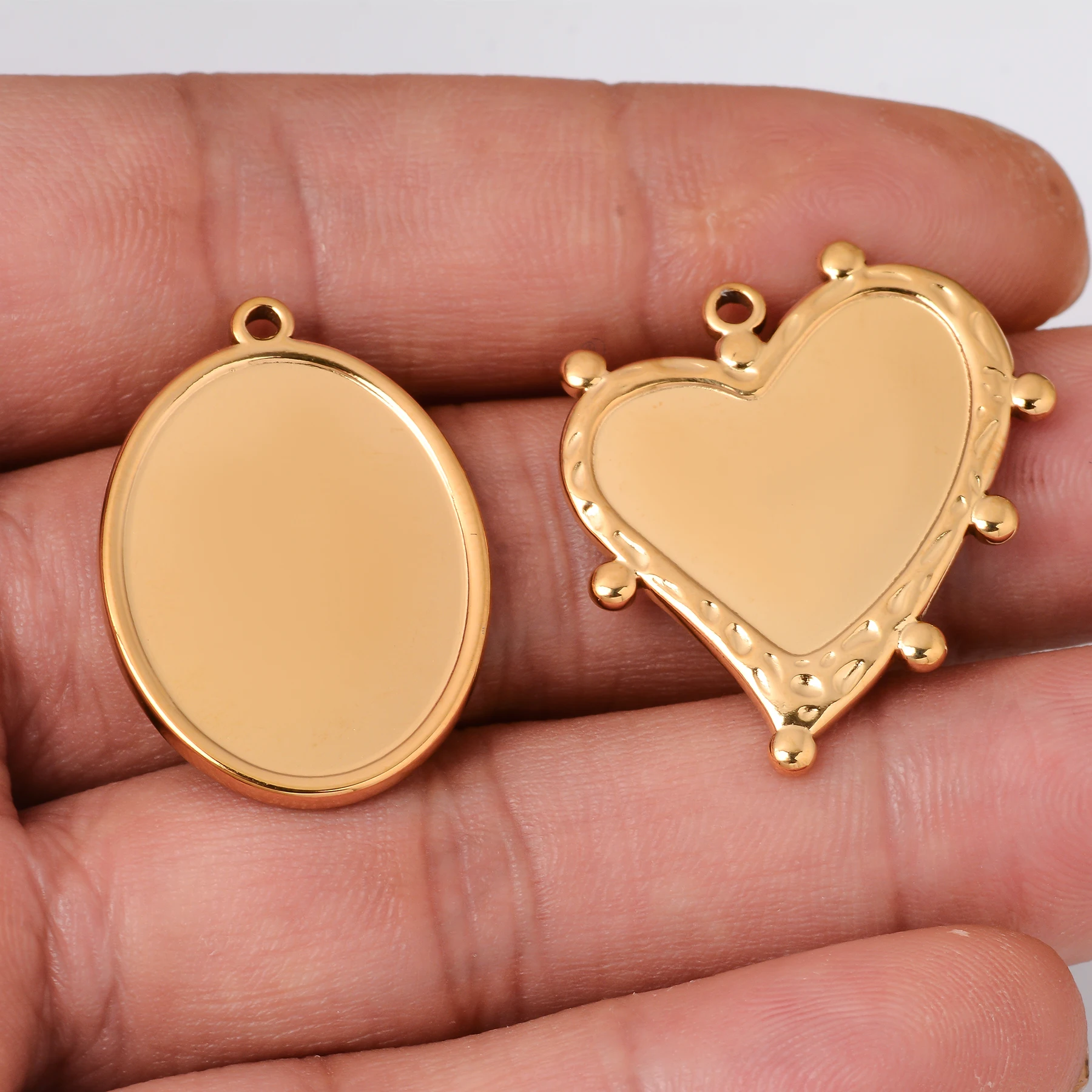 5pcs 304 Stainless Steel Heart Oval Irregular Bezel Charm Pendant Trays Blank Cabochon Base DIY Resin Cameo Jewelry Accessories