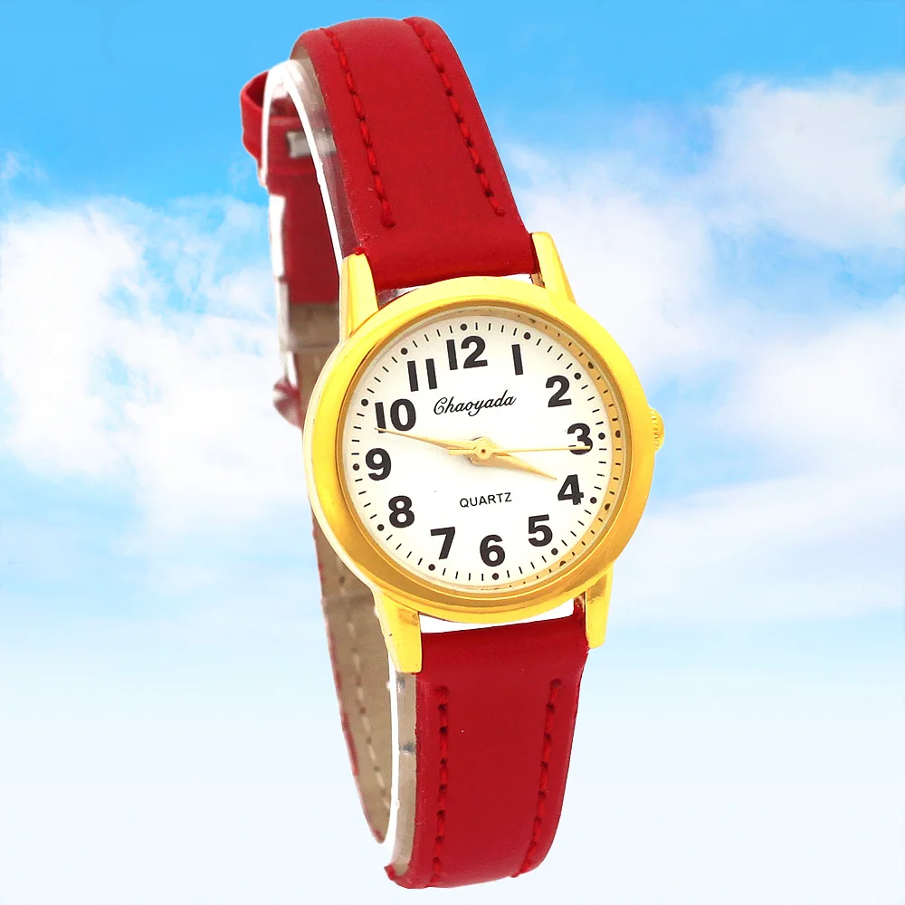 Кожаные кварцевые часы для девочек, милые детские студенческие наручные часы с цифровым циферблатом, детские часы