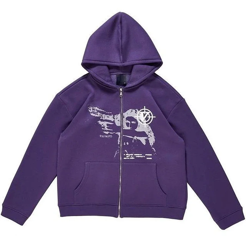 Sudaderas con capucha con estampado gráfico para mujer, sudadera de gran tamaño Retro Harajuku, sudadera holgada informal con cremallera, ropa de