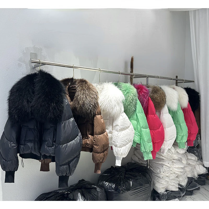 2023 Detachable Winter Jacket Women Real Natural Big Raccoon Fur Collar Thick Warm Duck Down Loose Oversize Outerwear Streetwear