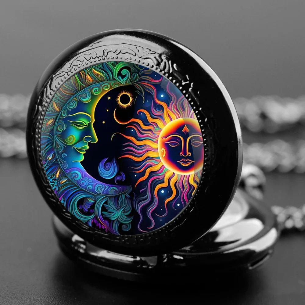 الشمس والقمر آلهة زجاج قبة ساعة جيب كوارتز خمر الإكسسوارات الرجال قلادة نسائية ساعة الهدايا التذكارية Reloj De Bolsillo