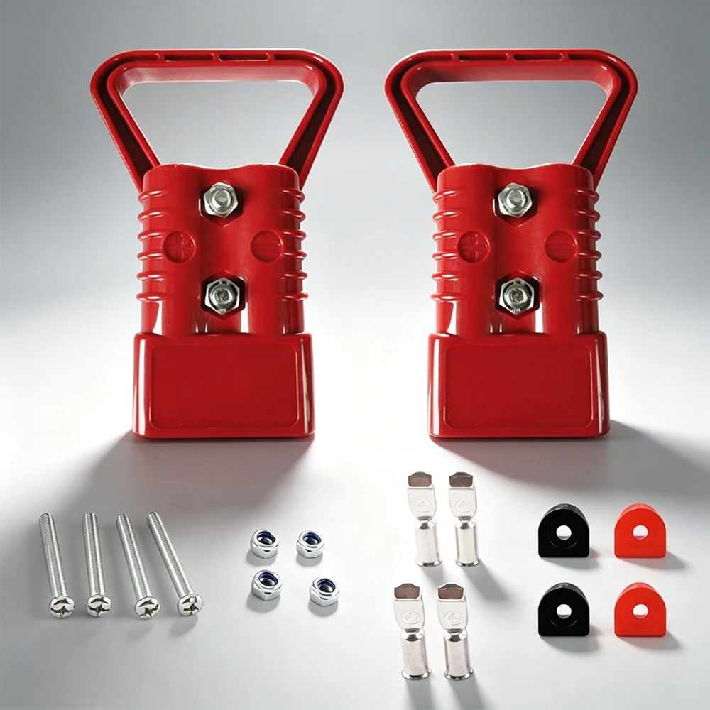

350A High Current Quick Connect/Disconnect Battery Connector Kit with Rubber Sealing Plug, Grey/Red Handle, Red/Black Hard Cover