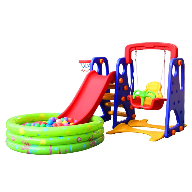 Kindergarten Children indoor combination plastic slide and swing set with ball indoor playground equipment for kids