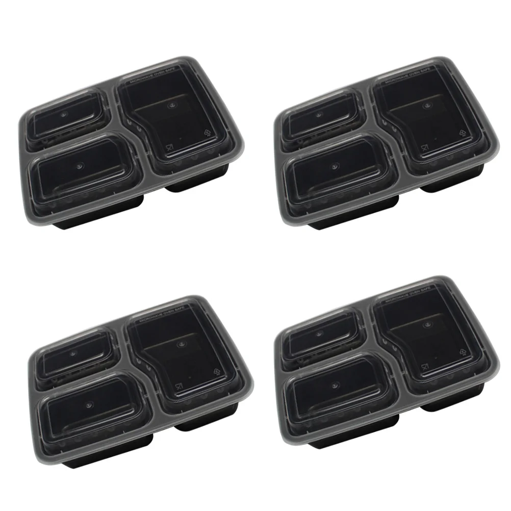 

10Pcs Prep Containers 3 Compartment Stackable Food Storage Box Microwave Freezer Safe Lunch Bento Box Black Lids
