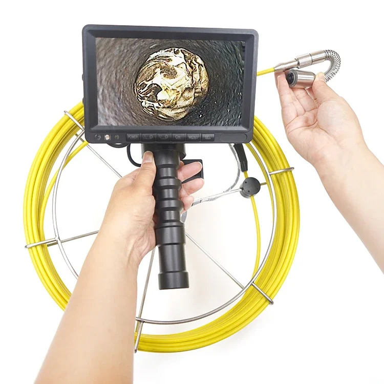 Portable Sewer Drain Pipe Inspection Endoscope Borescope Push Rod Camera With Meter Counter