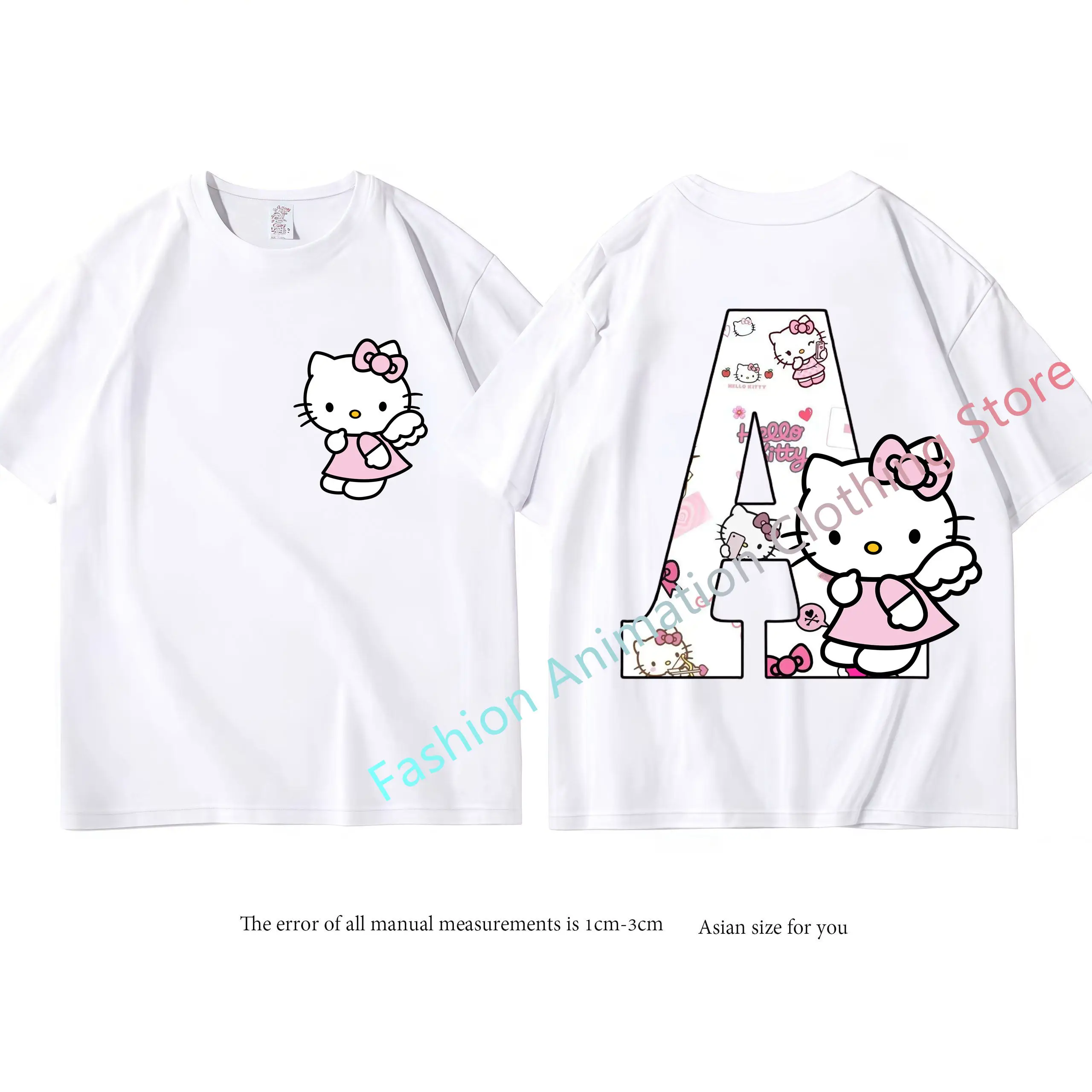 

Woman Casual Family Short-sleeved Hello Kitty A-Z New Spring and Summer Children's Cartoon T-shirt Girl Harajuku Bottoming Shirt