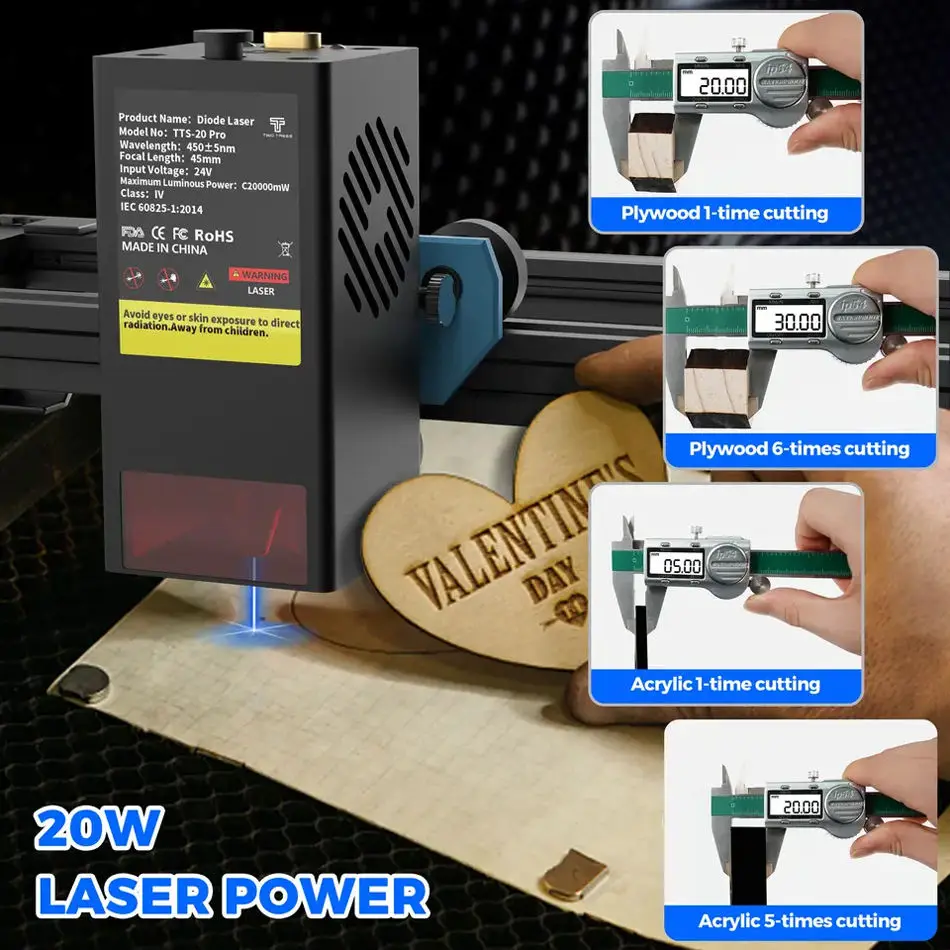 Imagem -02 - Duas Árvores Tts Pro 20w Desktop Uso Doméstico Grau Industrial Fac Mais Feixe Sas Laser 418*418 mm Área de Trabalho Portátil Máquina de Gravação a Laser