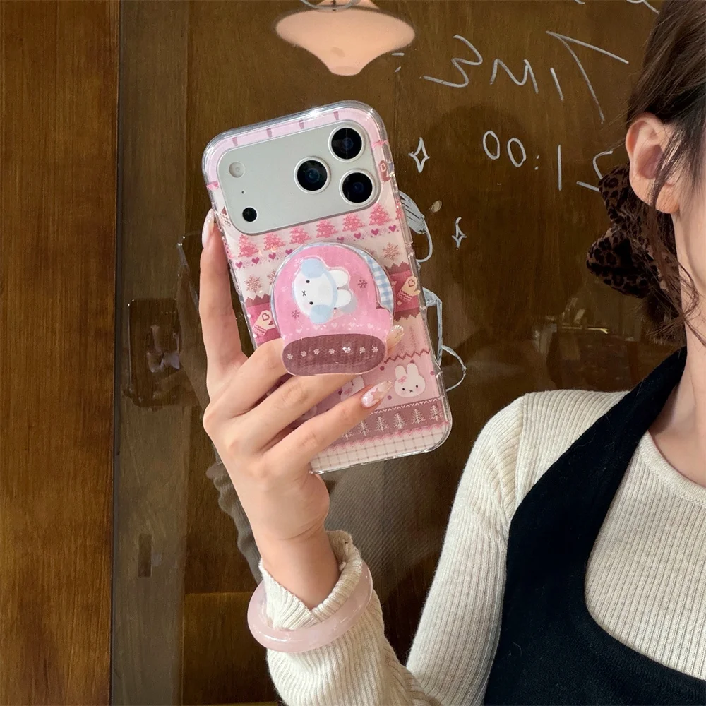 

Korean INS Polka Dot Rabbit Magnetic Kawaii Phone case for iPhone 17 Pro 13 14 15 16 Pro Max Cover Shockproof Funda With Magsafe