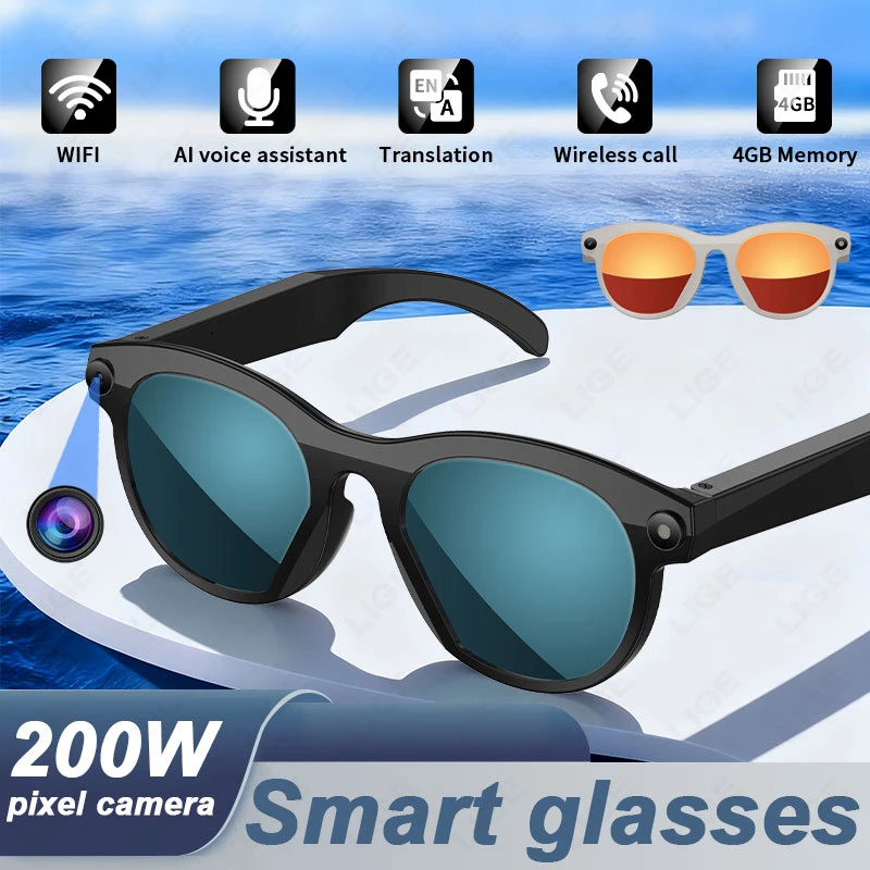 

AI Smart Glasses 4GB Memory Recording Videos Photo Recognition Answer Translation 290mAh WiFi Transmission Bluetooth Glasses New