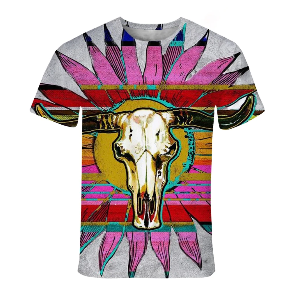 Summer fashion trend 3D printing Indian style printed T-shirt retro pattern short sleeved T-shirt comfortable top