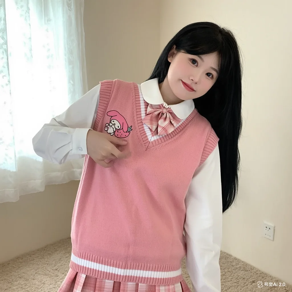 Kuromi Weste Kawaii Cinnamoroll Stickerei Stricken My Melody College Ärmellos Außenpassform Nische All-Match Literaturpullover