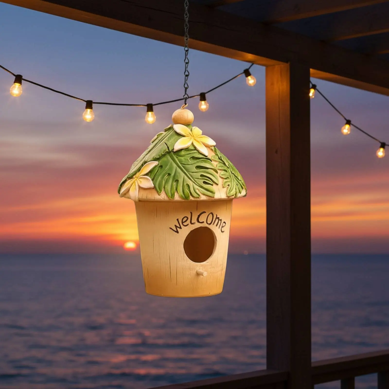 Welcome Birdhouse Weather Resistant Decorative Hanging Birdhouse Resin Avian Shelter Weatherproof for Yard