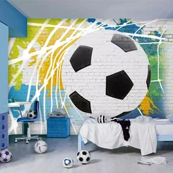 3D Cartoon Soccer Photo Wall Painting, Mural personalizado, Quarto do menino, Restaurante, Café Fundo, Papéis de parede Backdrop