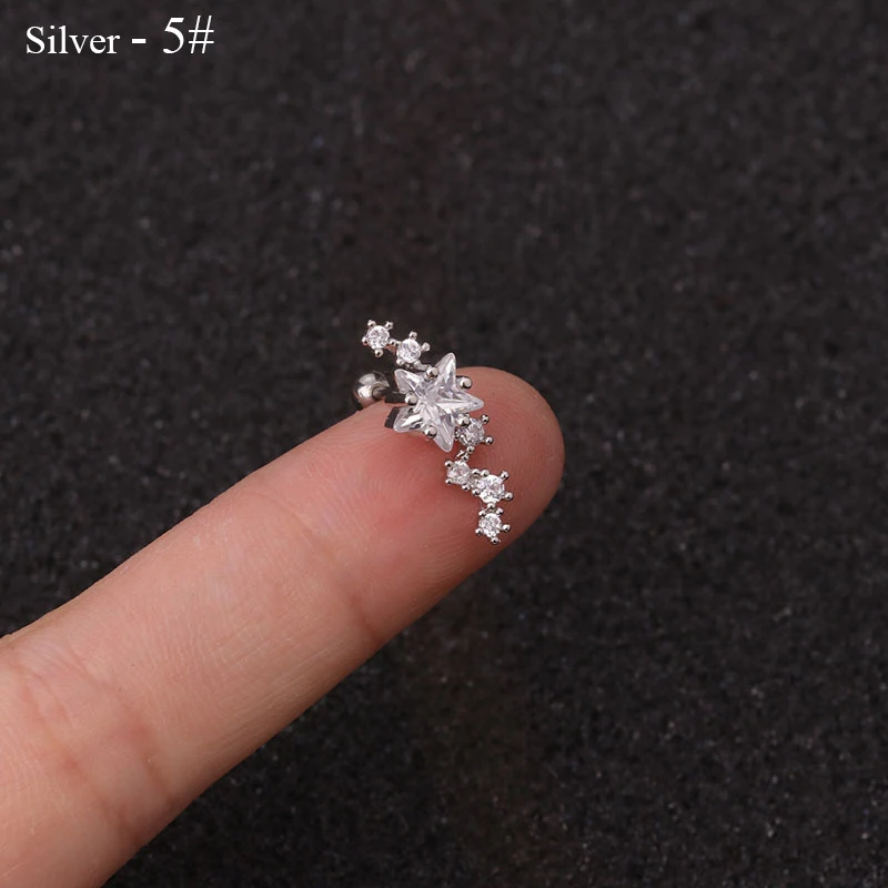 مسمار غضروف منحني من الزركونيا المكعبة باللون الذهبي والفضي ، مسمار أذن نسائي ، محارة حلزونية ، قرط خلفي ملولب ، مجوهرات ثقب ، موضة