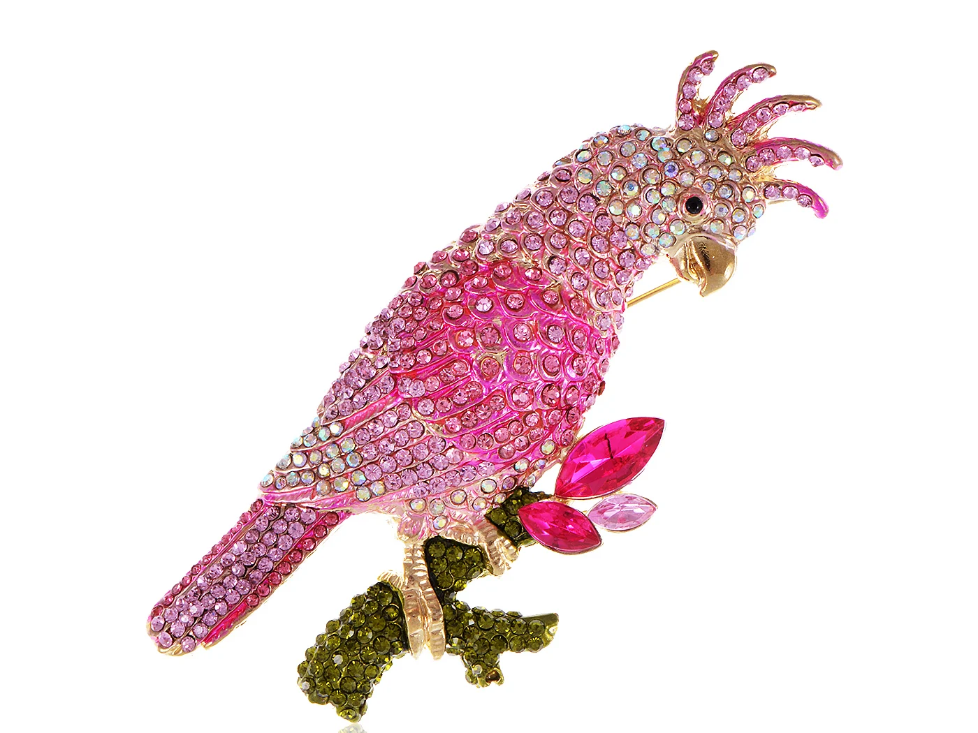 

Womens Golden Tone Pink Rhinestones Tropical Parrot Cockatoo Bird Brooch Pin